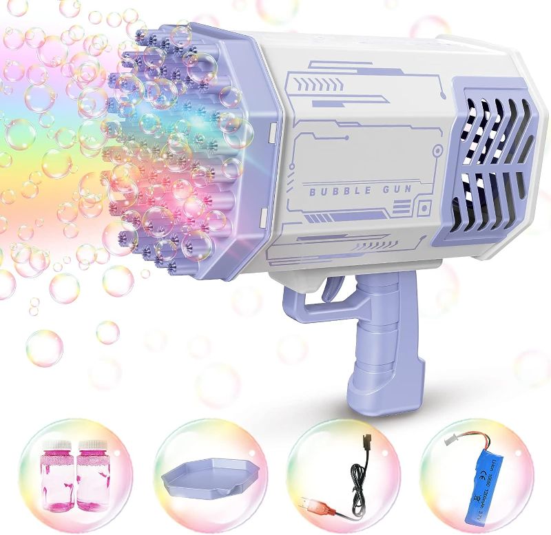 Photo 1 of 69 Hole Bubble Machine Gun Bubble Blower, Bubble Gun Blower with Colorful Light, Big Rocket Boom Bubble Toys - Bubble Maker Guns Toys Wedding Outdoor Indoor Birthday Party Favors Gift - Purple
