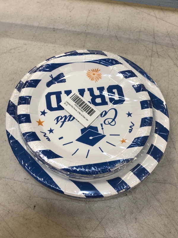 Photo 1 of Graduation Plates-Graduation Party Decorations, 48 Pack Striped Graduation Party Plates, Congrats Grad Disposable Paper Plates Dinnerware for College High School Graduation Party Supplies White