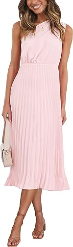 Photo 1 of Chriselda Womens Summer 2023 One Shoulder Sleevelsss Pleated Midi Dresses Casual Loose Fitted Cocktail Party Dress
