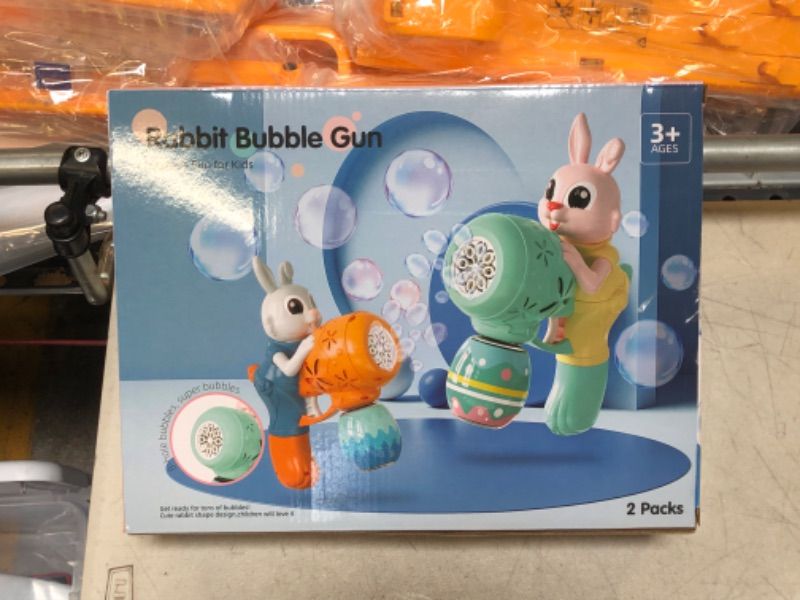 Photo 2 of Bubble Guns for Kids 2 Pack Rabbit Bubble Machine for Toddlers Electric Bubble Toy Automatic Bubble Blower Bubble Maker with 10 Packs Bubble Solutions for Summer Outdoor Party Birthday Gift