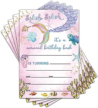 Photo 1 of 4" x 6" Mermaid Theme Birthday Party Invitation Cards With Envelopes (20 Sets) - Boys, Girls Birthday Celebration - D001