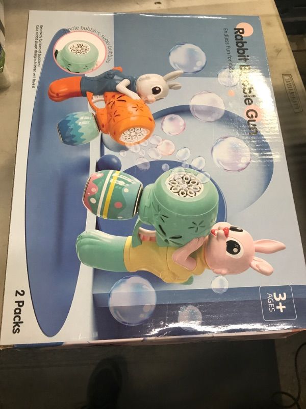 Photo 1 of Bubble Guns for Kids 2 Pack Rabbit Bubble Machine for Toddlers Electric Bubble Toy Automatic Bubble Blower Bubble Maker with 10 Packs Bubble Solutions for Summer Outdoor Party Birthday Gift
