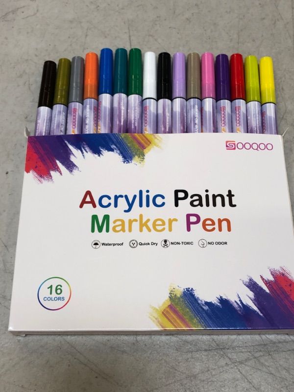 Photo 2 of SOOQOO 16 Colors Acrylic Paint Marker Pens, Fabric, Wood, Canvas, Ceramic, Scrapbooking Supplies, DIY Crafts Making Art Supplies,Quick-Dry Paint Markers