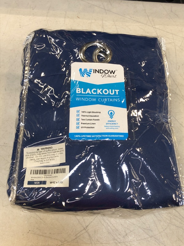 Photo 2 of 100% Blackout Window Curtains: Room Darkening Thermal Window Treatment with Light Blocking Black Liner for Bedroom, Nursery and Day Sleep - 2 Pack of Drapes, Night Sky Navy (45” Drop x 42” Wide Each) Night Sky Navy W42 x L45