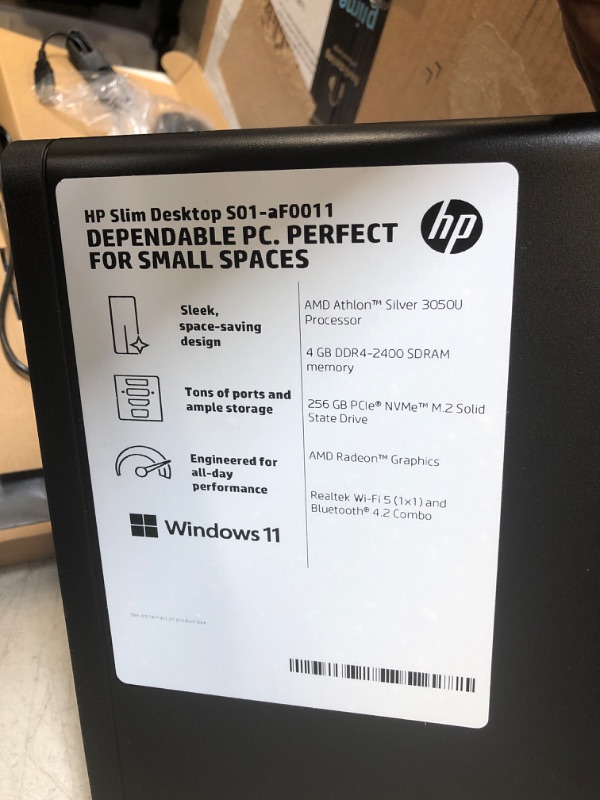 Photo 5 of HP - S01-aF0011 Slim Desktop, AMD Athlon Silver 3050U, 4GB RAM, 256 GB SSD, Windows 10 Home (S01-aF0011, Black) Jet Black S01-aF0011 Desktop