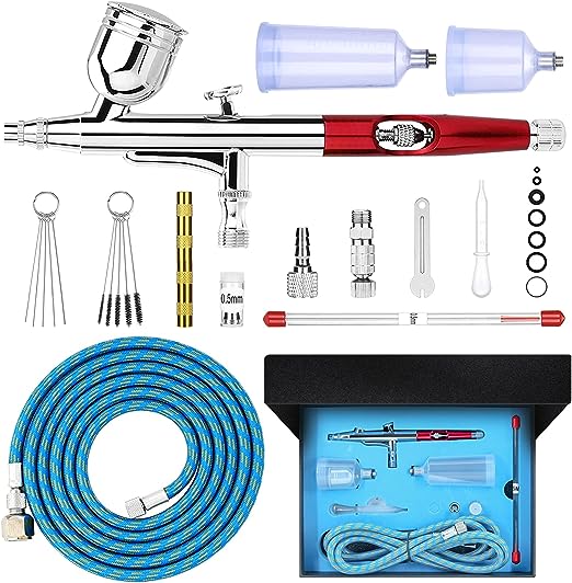 Photo 1 of Airbrush Multi-Purpose Professional Kit with 2 Nozzle Sets (0.3 & 0.5mm Needles, Fluid Tips and Air Caps),Dual-Action Gravity Feed Air Brush Sets,20cc 40cc Cup,Cutaway Handle