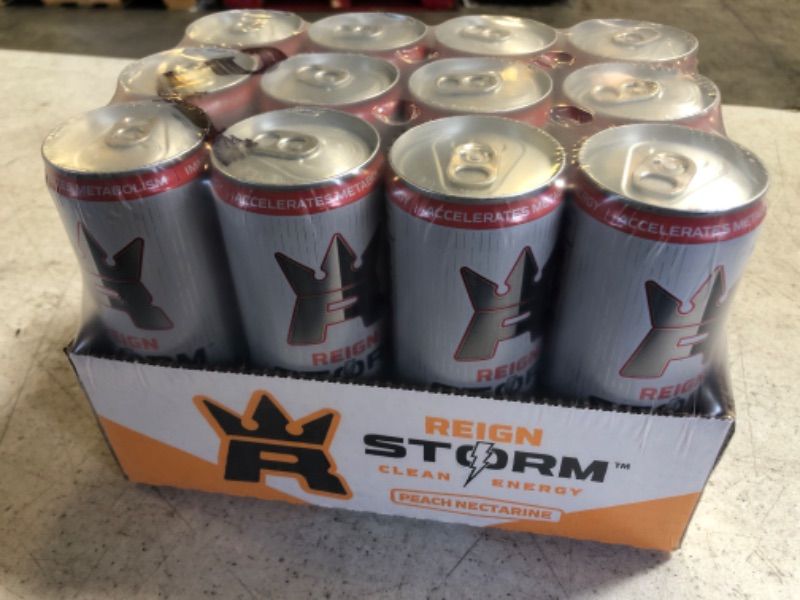 Photo 2 of (12pcs) ------exp date 02/2025----REIGN Storm, Peach Nectarine, Fitness & Wellness Energy Drink, 12 Fl Oz 