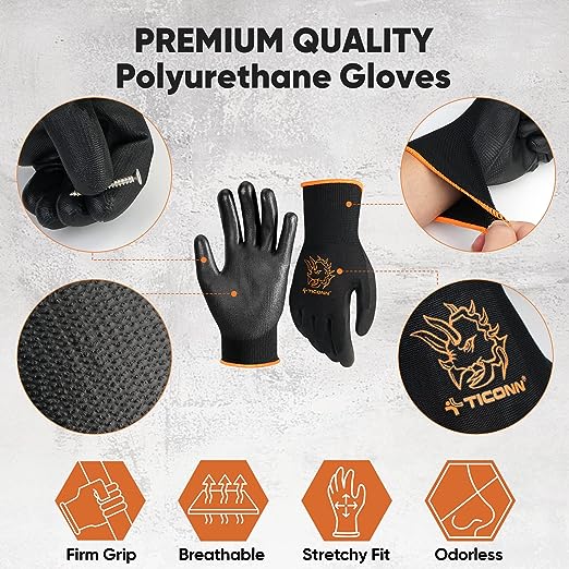 Photo 1 of 2xl--TICONN Work Gloves with Grip for Men and Women, All Purpose 3D Stretch Fit Slip Resistant PU Coated Grip Gloves
