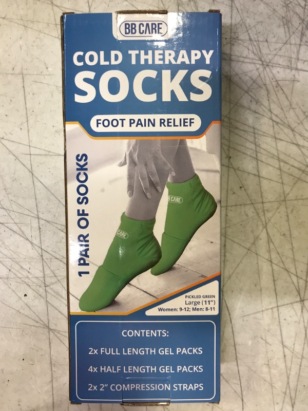 Photo 2 of BB CARE Cold Therapy Socks - Reusable Cooling Socks for Hot Feet - Ice Socks for Feet - Ice Bath Socks for Plantar Fasciitis, Arthritis, Postpartum Foot, Sprains & Swelling - GREEN 11 inch Large GREEN (Large, 11 Inches)