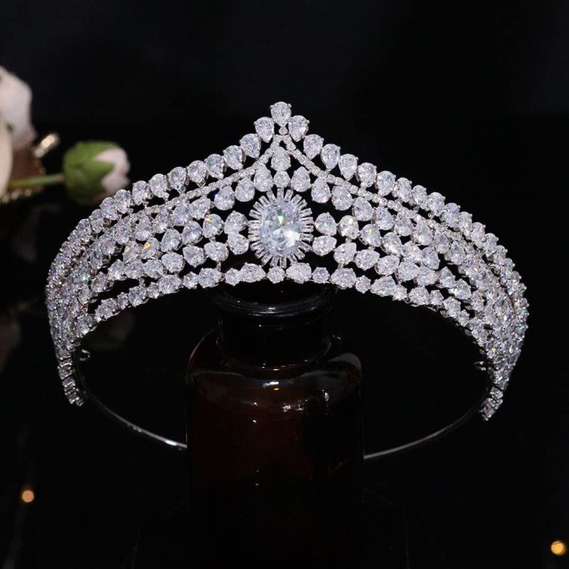 Photo 1 of Aoligrace Luxury Full Zirconia Wedding Crowns and Tiaras for Women Handcrafted CZ Bridal Headwear Arabic Prom Party Headpiece