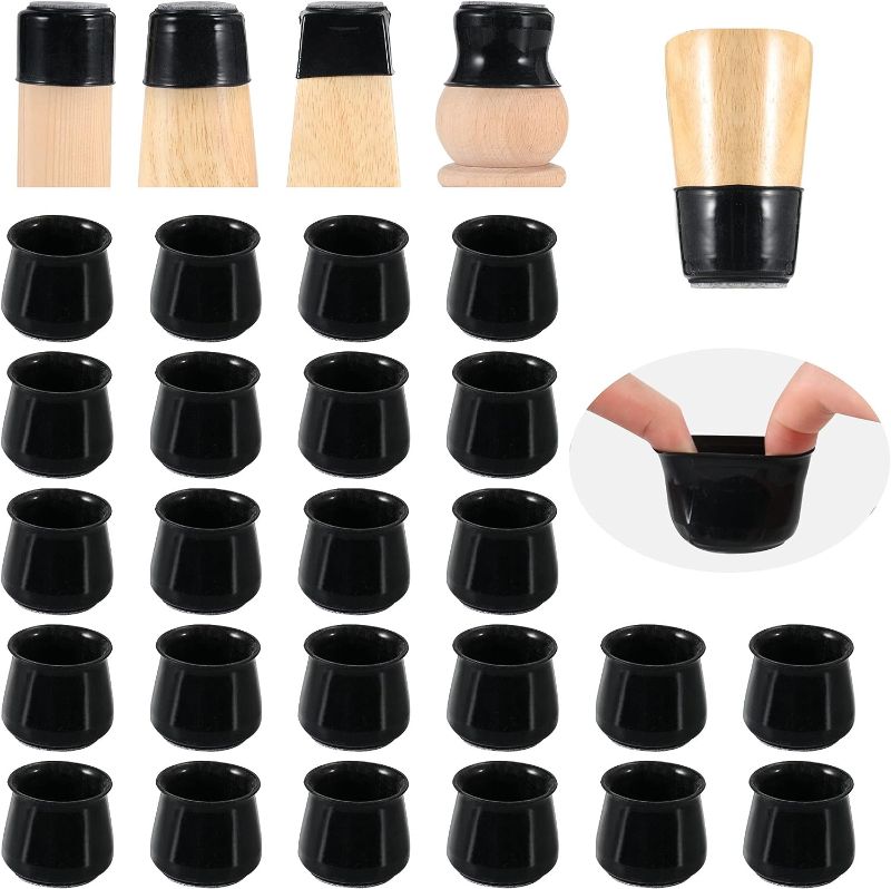 Photo 1 of 24 PCS Chair Leg Floor Protectors with Felt Bottom|Round&Square Silicone Chair Leg Caps for Mute Furniture Moving|High Elastic Chair Leg Covers to Prevent Scratches.(24PCS-Black,Medium)