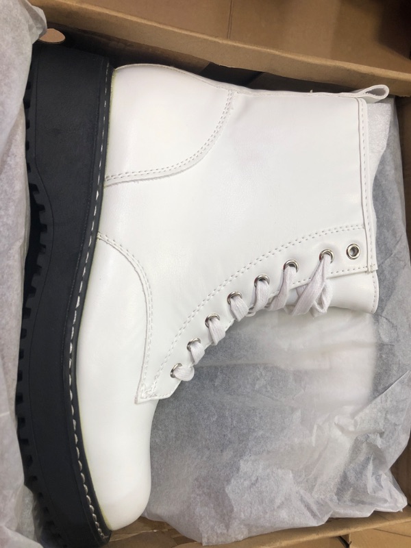 Photo 3 of 8.5--Hawkwell Women's Combat Boots Side Zipper Lace up Ankle Booties 8.5 White