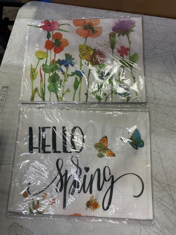 Photo 1 of 2 PACK --- Hello Spring Floral Butterfly Decoration Double Sided Burlap Garden Flag Farmhouse Outdoor Yard Flag 12" x 18"