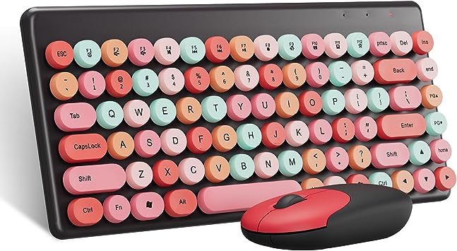 Photo 1 of Mokochy Keyboard and Mouse Combo Typewriter Style Retro Keyboard with Round Keycaps & Cute Mouse, Girly 86 Colorful Keys USB Keyboard for Computer PC Laptop, Business Keyboard-Black