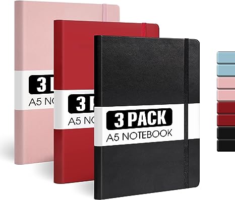 Photo 1 of Everoyall Lined Journal Notebooks, 3 Pack (Burgundy, Pink, Black), A5 160 Pages, Medium 5.7 inches x 8 inches - 100 GSM Thick Paper, Hardcover