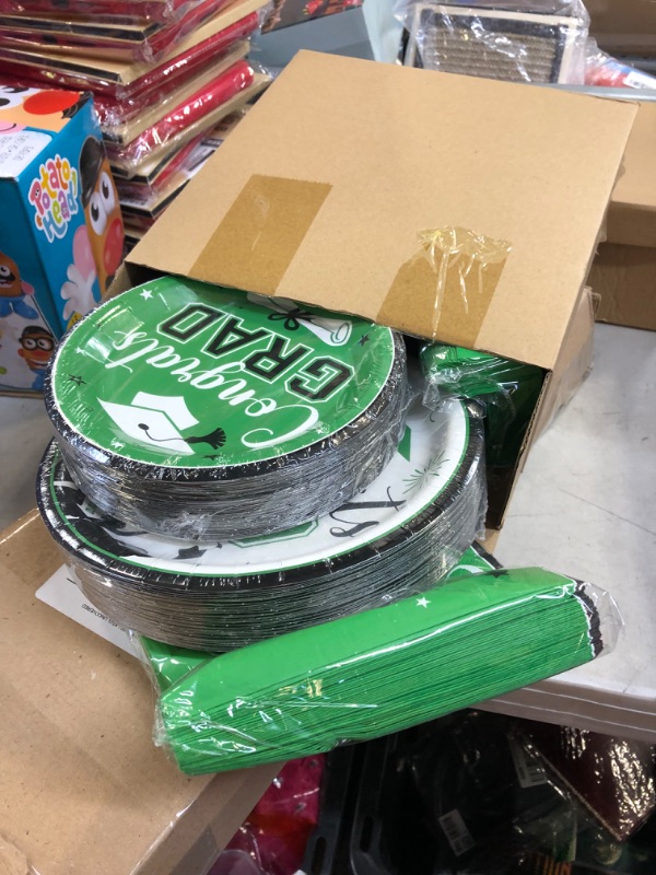 Photo 2 of 200 Pieces Graduation Plates and Napkins Set Serve for 50 Guests Congrats Grad Party Supplies Class of 2023 Paper Disposable Plates 9 inch 7 inch for School Home Celebration Party (Green)