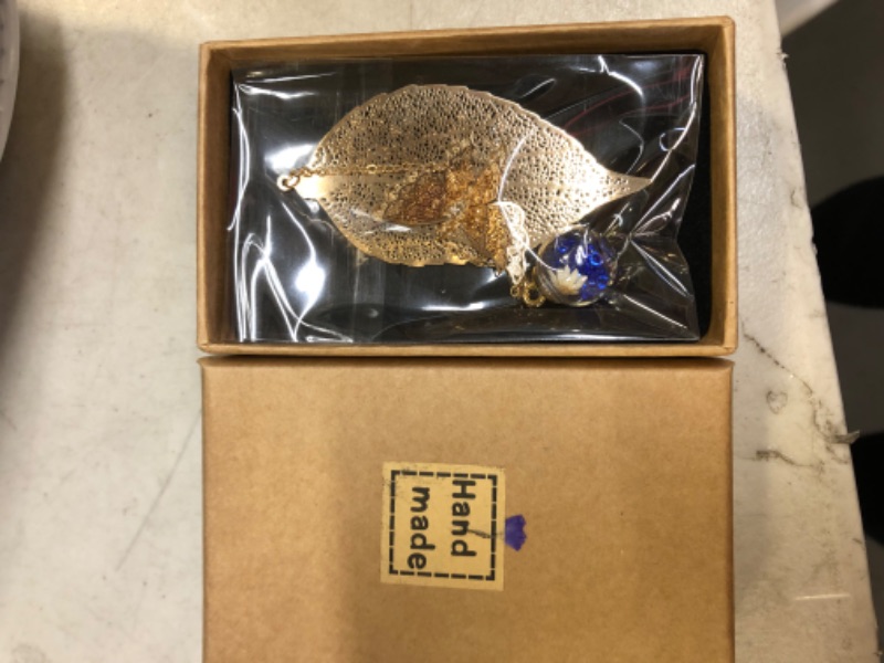 Photo 1 of Toirxarn Metal Leaf Bookmarks with 3D Butterfly Pendant - Perfect Teacher Appreciation, and Birthday Gift for Women, Her, Mom, Librarian, and Book Lovers - Unique Page Marker Golden Leaf Bookmark Blue Ball White Flower