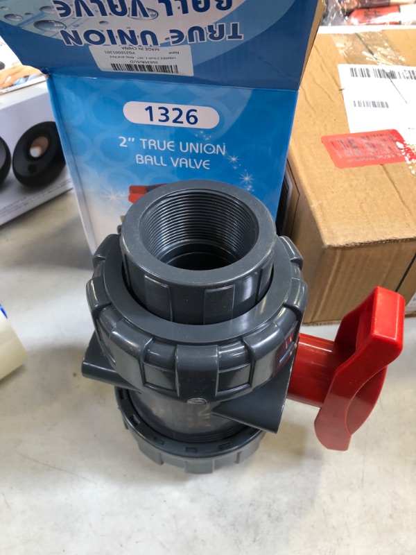 Photo 2 of TOMEEX 2 Inch (DN50) PVC True Union Ball Valve with Full Port, NPT F1970, EPDM O-Rings and Reversible PTFE Seats, Rated at 5?/max 55?, Gray and Red 2 Inch NPT