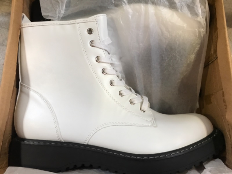 Photo 2 of Hawkwell Women's Combat Boots Side Zipper Lace up Ankle Booties - White - Sz 11