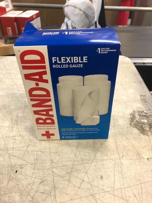 Photo 1 of Band-Aid Brand of First Aid Products Flexible Rolled Gauze Dressing for Minor Wound Care, Soft Padding and Instant Absorption, Sterile Kling Rolls, 4 Inches by 2.1 Yards, Value Pack, 5 ct