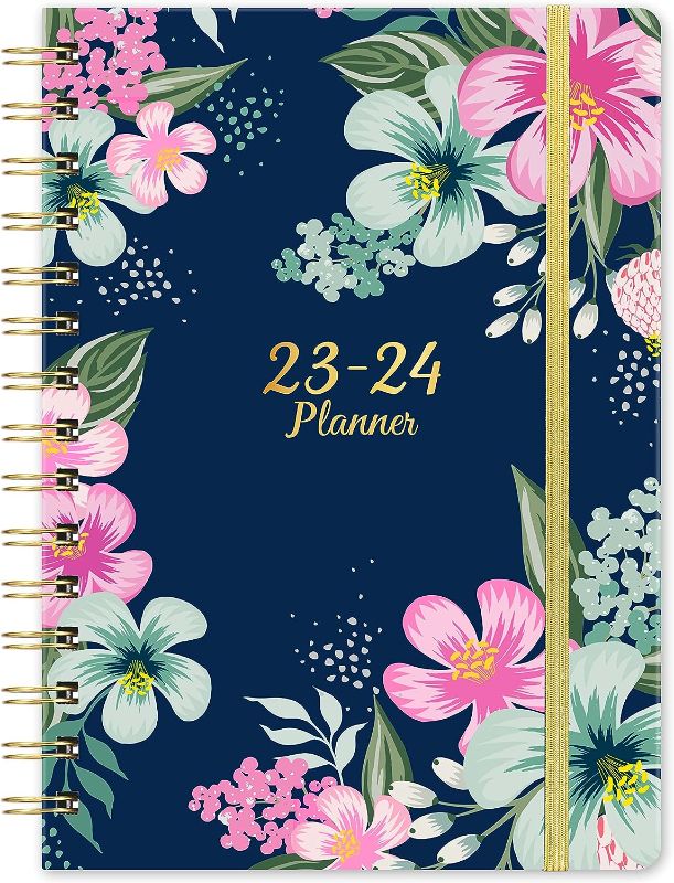 Photo 1 of Planner 2023-2024 - Academic Planner 2023-2024, Jul. 2023 - Jun. 2024, Weekly & Monthly Planner with Tabs, 6.4" x 8.5", Hardcover with Back Pocket + Thick Paper + Twin-Wire Binding - Navy Floral
pack of 3 
