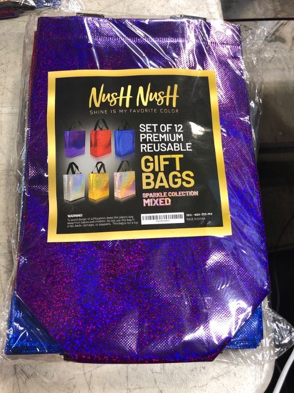 Photo 2 of Nush Nush Sparkle Gift Bags Medium size– Set of 12 Mix Color Holographic Glitter Sparkly Gift Bags - Perfect as Goodie Bags, Birthday Gift Bag, Party Favor Bags, Party Gift Bags - 8x4x10 Sparkle Mix Color