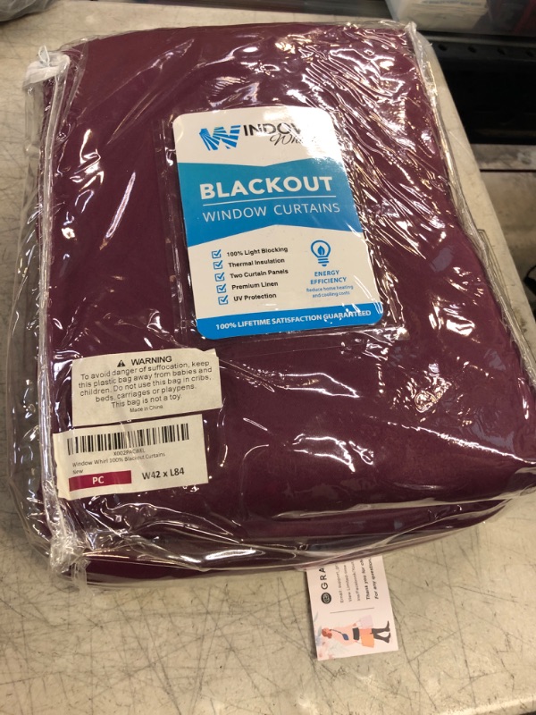 Photo 2 of 100% Blackout Window Curtains: Room Darkening Thermal Window Treatment with Light Blocking Black Liner for Bedroom, Nursery and Day Sleep - 2 Pack of Drapes, Plum Cabernet (45” Drop x 42” Wide Each) Plum Cabernet W42 x L45