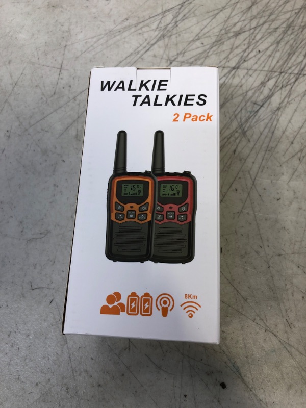 Photo 1 of Walkie Talkies, MOICO Long Range Walkie Talkies for Adults with 22 FRS Channels, Family Walkie Talkie with LED Flashlight VOX LCD Display for Hiking Camping Trip (Orange 2 Pack)