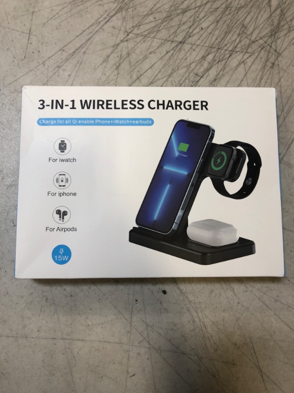 Photo 2 of Charging Station, Wireless Charger Stand 3 in 1, Fast Wireless Charging Station for iPhone 14/13/12/11/Pro/Max/Plus/XS/XR/X/8, Apple Watch 8/7/6/5/4/3/2/SE & AirPods(White)