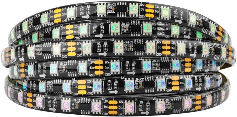 Photo 1 of BTF-LIGHTING WS2811 IC=RGB IC Addressable Dream Color LED Strip 16.4FT 60LEDs/m 20Pixels/m 300LEDs 100pixels IP65 Splash Proof Black PCB Flexible DC12V Chasing Effect for Bedroom,Desk,Home Decoration
