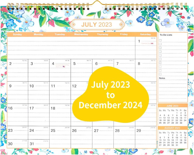 Photo 1 of Wall Calendar, 2023-2024 Calendar with 18 Months from Jul. 2023 - Dec. 2024, Twin-Wire Binding Calendar for Planning Organizing Daily Scheduler, Calendar 2024 for Home Office School, 14.5"×11"
