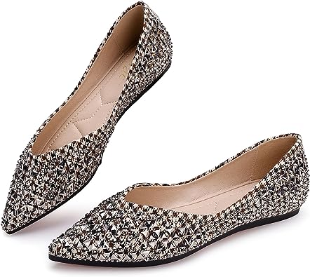 Photo 1 of Flats Shoes Women SIZE 8.5 Rhinestone Pointed Head Ballet Flats Comfortable Soft Memory Foam Insole Flat Shoes for Women Comfortable Dress Shoes [SIZE 39]
