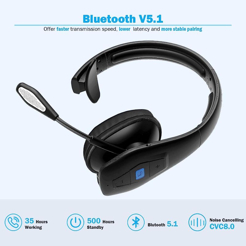 Photo 1 of Conambo Noise Cancelling Bluetooth Headset V5.1, 35Hrs HD Talktime CVC8.0 Dual Mic Hands-Free Wireless Headset, Bluetooth Headphones with Mute Button for Cell Phones Business Home Office Trucker
