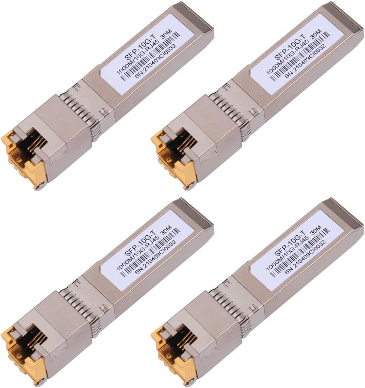 Photo 1 of 4PACK 10G SFP+ RJ45 Copper Transceiver, 10G T Copper Module 10GBase-T SFP CAT.6a/7 up to 30 Meters Compatible with Cisco,Ubiquiti,Netgear,D-Link,Supermicro,TP-Link,Broadcom Mikrotik,Unifi
