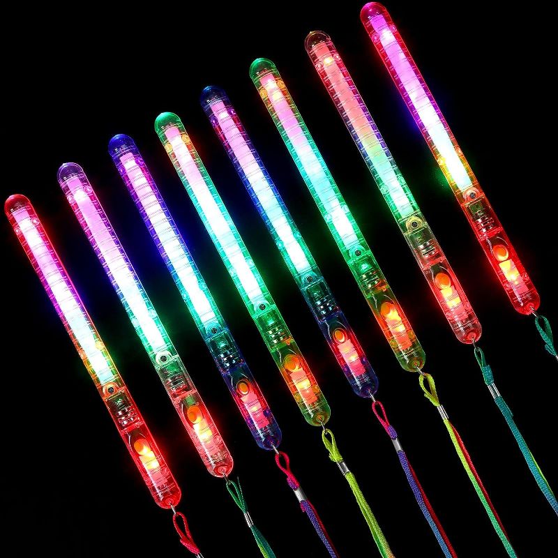 Photo 1 of 24 Pieces Flashing LED Wand Sticks with Lanyards Light up Police Wands Light Glow Wand Stick Multicolor LED Party Wand for Birthday Halloween Christmas Party Favor, Batteries Included
