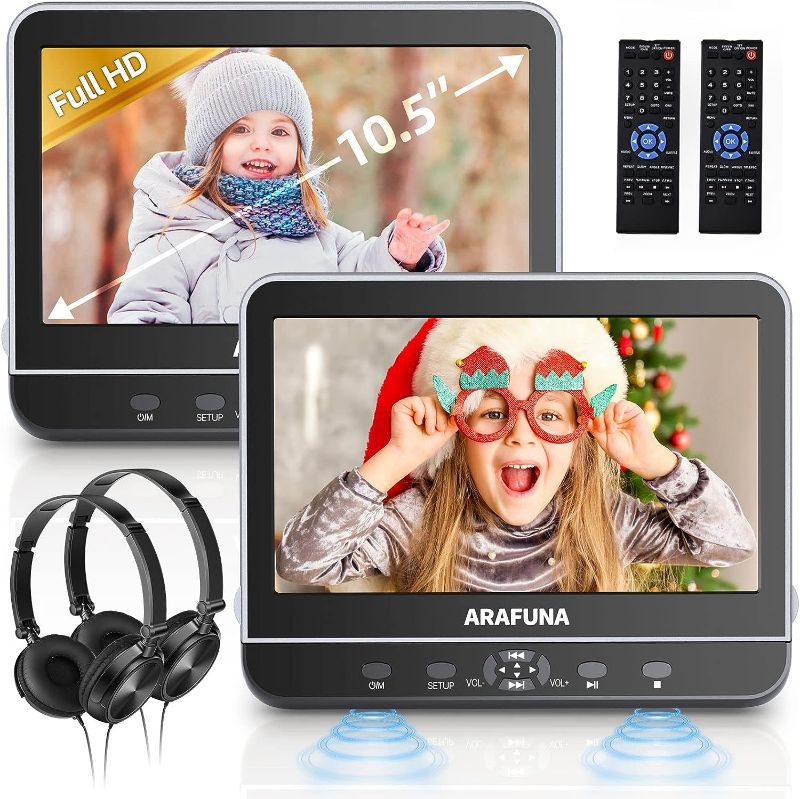 Photo 1 of 10.5" Dual Portable DVD Player with HDMI Input, Arafuna Car DVD Player Dual Screen Play A Same or Two Different Movies, Headrest DVD Player for Car Support 1080P HD Video, USB/SD,Last Memory

