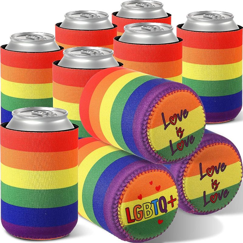 Photo 1 of 48 Pack Rainbow Pride Can Coolers Sleeves LGBTQ Insulated Beer Can Sleeve Covers Collapsible Drink Neoprene Can Coolers for Gay Pride Weddings Birthday Rainbow Themed Party Supplies
