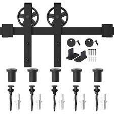 Photo 1 of 6 ft./72 in. Frosted Black Sliding Barn Door Hardware Track Kit for Single with Non-Routed Floor Guide
