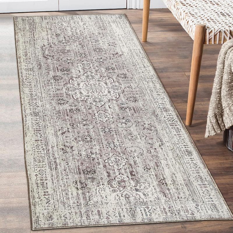 Photo 1 of  - Eco-Friendly, Non-Slip, Family & Pet Friendly - Made from Premium Recycled Fibers - Persian Distressed - Beige, 2'6" x 8'
