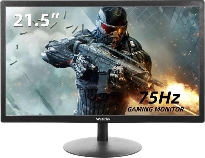 Photo 1 of Wstirhy 21.5" PC Monitor, LED Monitor with Full HD (1920 x 1080) 75Hz 5MS TN Panel, Desk Monitor with HDMI & VGA Port, for Laptop Computer, Black
