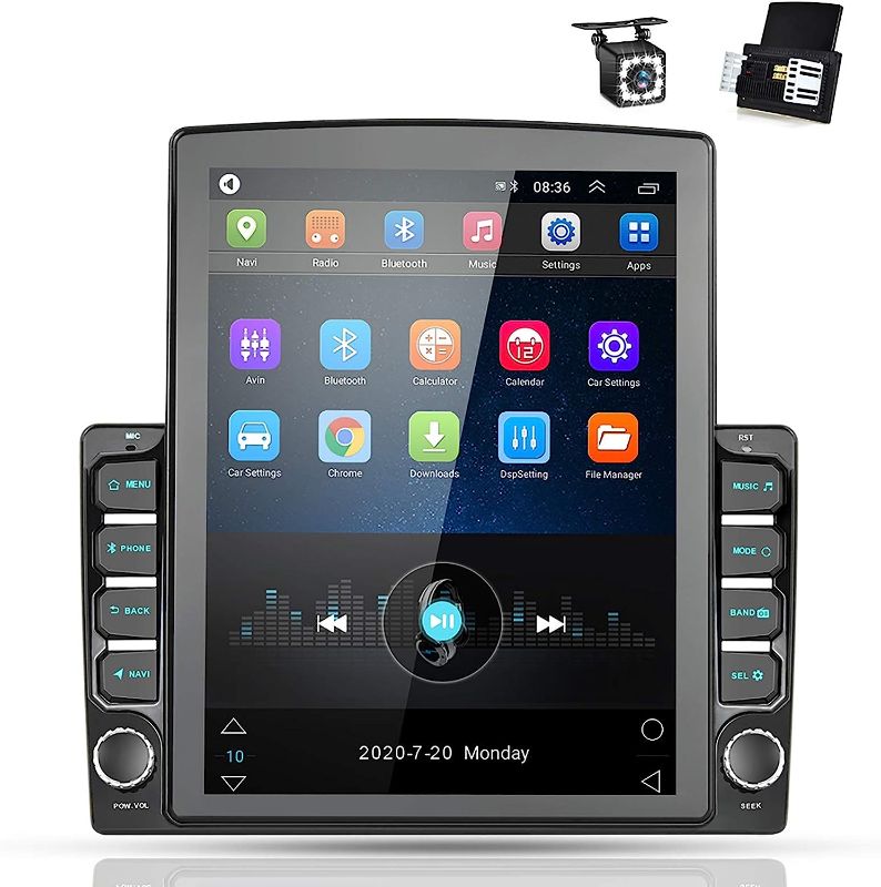 Photo 1 of Android Double Din GPS Navigation Car Stereo, 9.7'' Vertical Touch Screen 2.5D Tempered Glass Mirror Bluetooth Car Radio with Backup Camera
