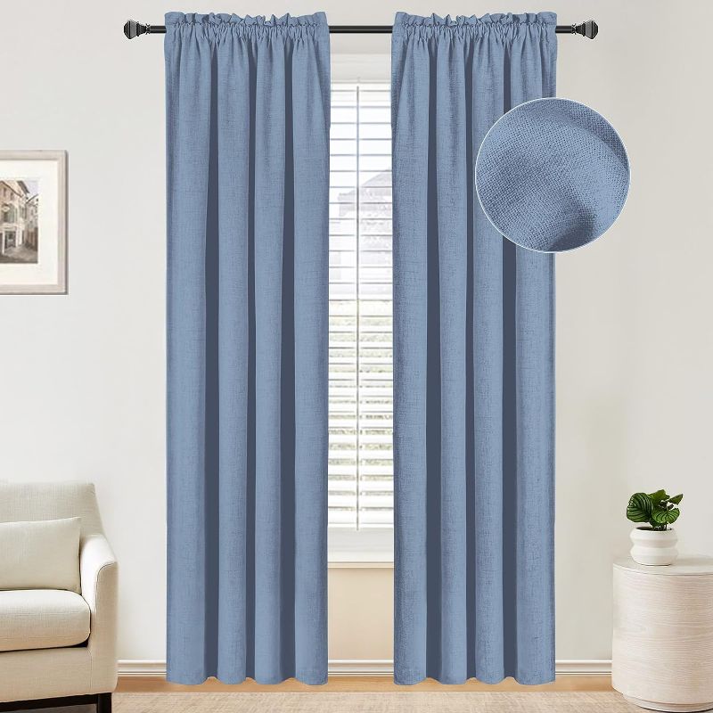 Photo 1 of 100% Blackout Shield Linen Blackout Curtains 84 Inches Long 2 Panels Set, Blackout Curtains for Bedroom/Living Room, Thermal Insulated Rod Pocket Window Curtains & Drapes, 50W X 84L, Blue
