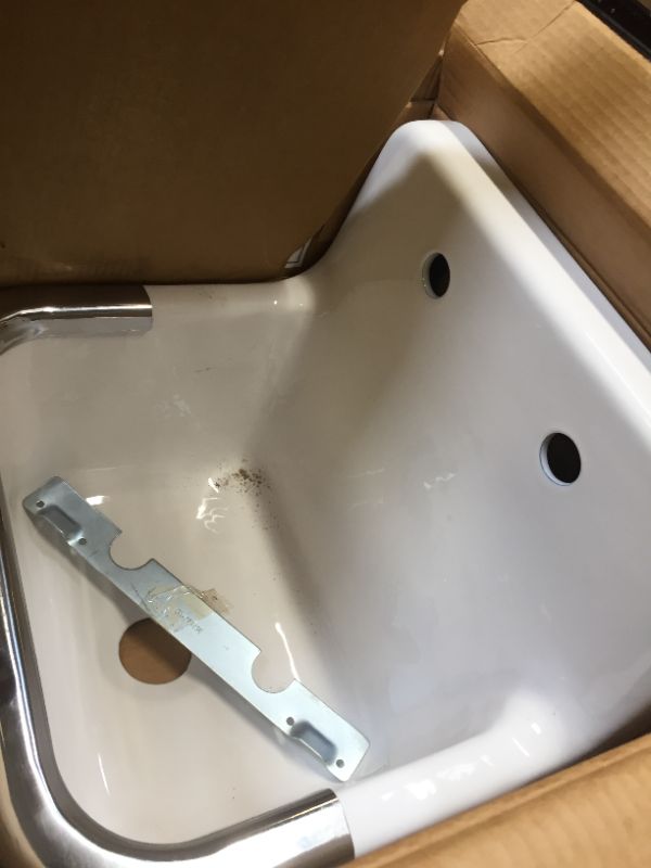 Photo 1 of American Standard 7692.008.020 Lakewell Cast Iron Wall Mounted Service Sink with Drilled Back 2 Holes on 8-Inch Center and Rim Guard, 22 by 18-Inch, White