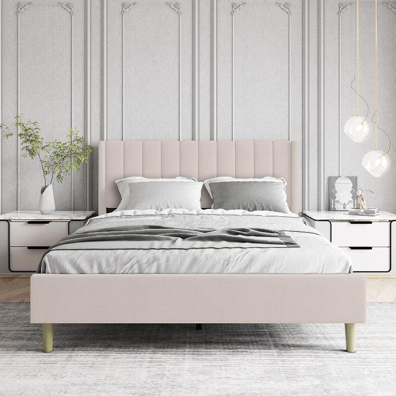 Photo 1 of Zoophyter Upholstered Platform Bed Frame Full Size with Headboard,Strong Wooden Slats Support No Box Spring Needed Easy Assembly