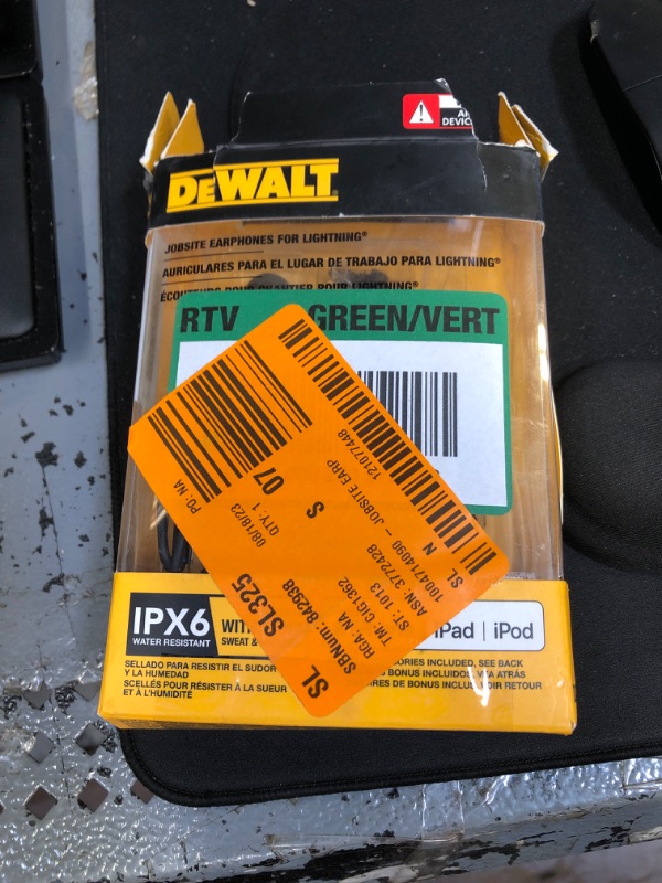 Photo 1 of DEWALT Earphones for Lightning — Apple Compatible Wired Headphones — Jobsite Water-Resistant Earphones for iPhone — Wired Headphones for iPhone