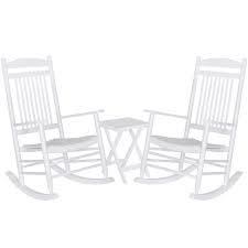 Photo 1 of 3-Piece Solid Wood Patio Outdoor Rocking Chair Set in White
