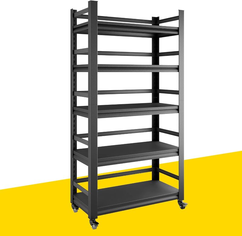 Photo 1 of 48"Wide Garage Shelving with Wheels and Fences,72"Steel Heavy Duty Shelves for Storage, Easy to Move and Assembly with Adjustable Metal Shelf Unit,Utility Heavy Duty Shelving for Warehouse Industrial
