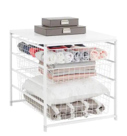 Photo 1 of 17.69 in. H x 21.44 in. W White Steel 3-Drawer Close Mesh Wire Basket
