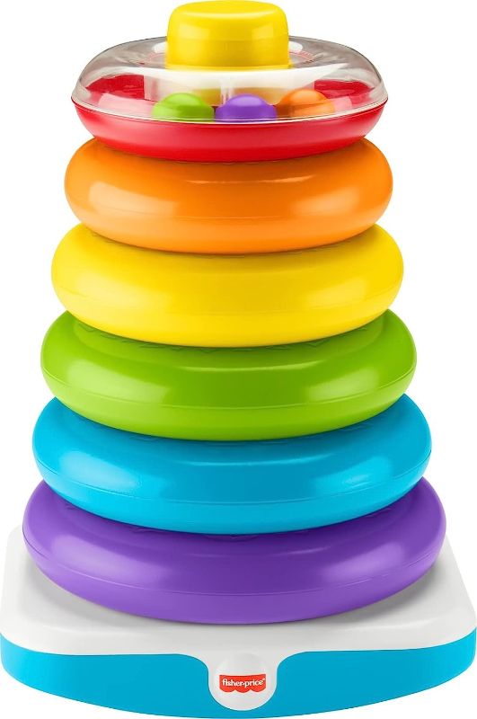 Photo 1 of Fisher-Price Toddler Toy Giant Rock-A-Stack, 6 Stacking Rings with Roly-Poly Base for Ages 1+ Years, 14+ Inches Tall
