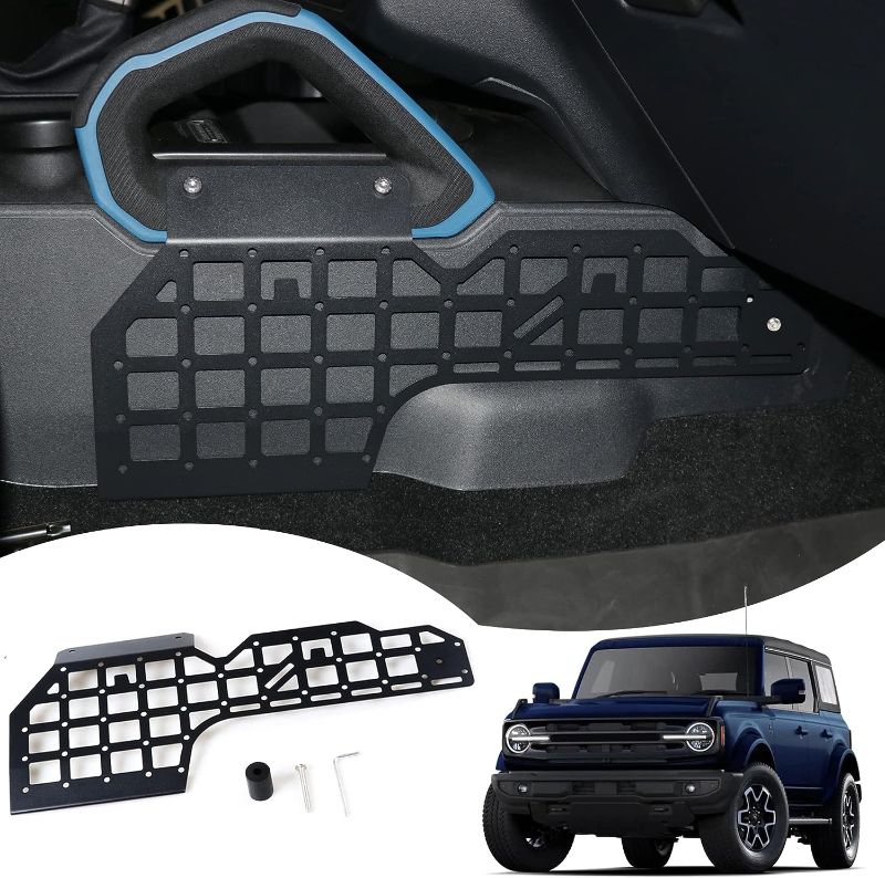 Photo 1 of  Molle Panel for 2021 2022 Ford Bronco 4 Door 2 Door Interior Accessories Passenger Side Center Console Storage Grid Plate Organizer Gear Shifter Right Side Hanging Steel Rack, Black
